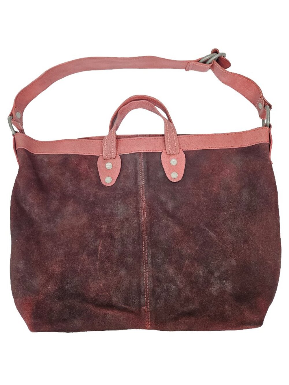 Free People We the Free Vintage Burgundy Red Distressed Suede Slouchy Tote Bag - Picture 3 of 13